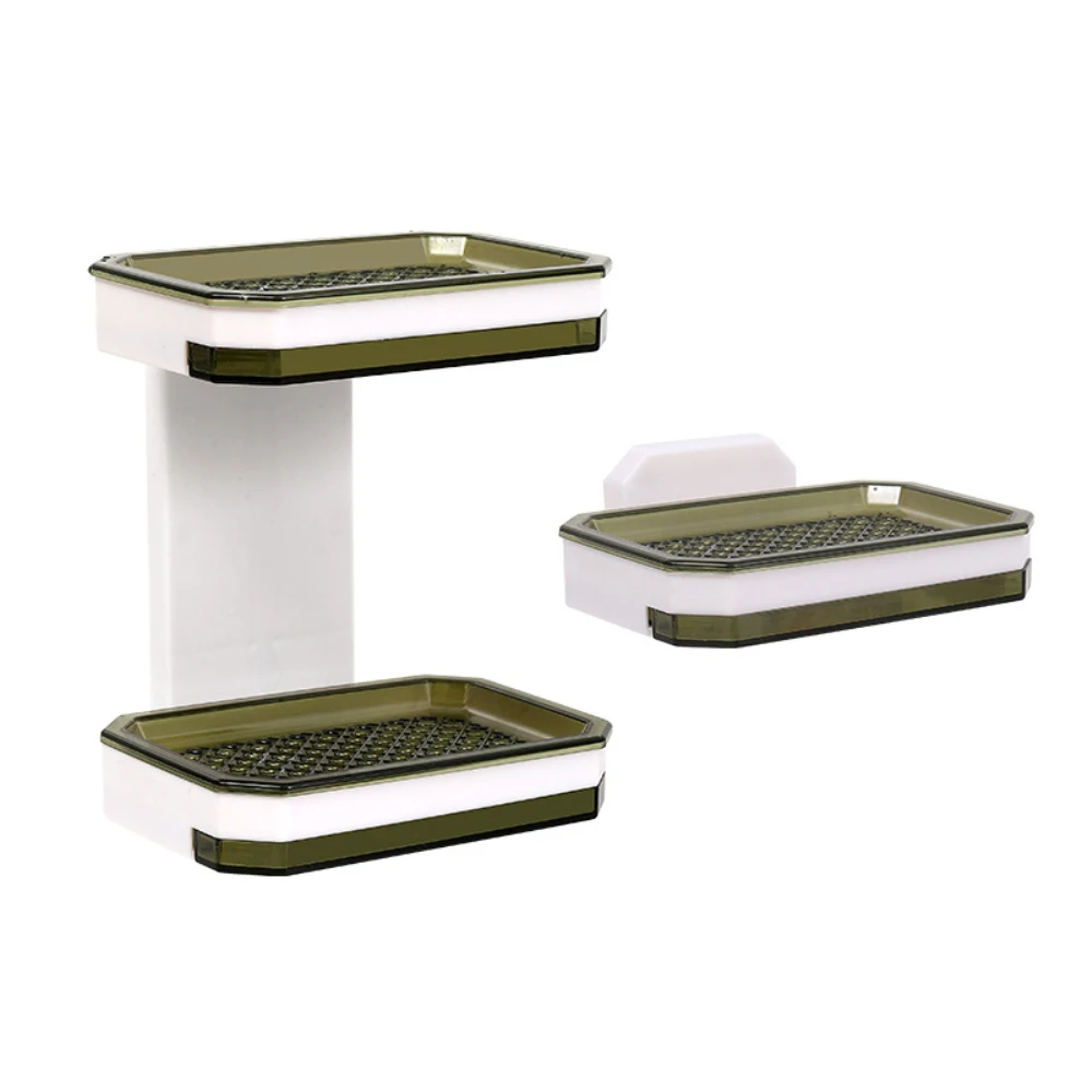 New Wall Mounted Double Layer Soap Dish Punch-Free Drawer Draining Holder Kitchen Storage Box Bathroom Organizer Rack Shelves 3