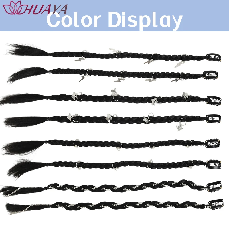 Parrucca intrecciata in fibra sintetica con clip BB, accessori per capelli in stile punk Y2K per ragazze, adatta per l'uso quotidiano, cosplay e acconciature da festa. - immagine 3