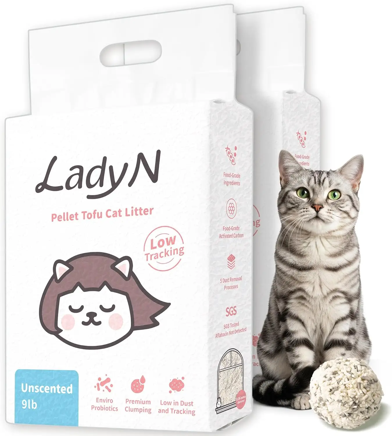 Unscented Tofu Cat Litter, Strong Clumping Ultra Absorbent, Dust-Free Low Tracking, Odor Control 18lb (2 Packs)