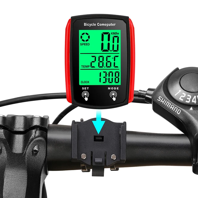 Velocímetro con cable para bicicleta, cuentakilómetros impermeable,  pantalla de temperatura, odómetro, soporte para ciclismo - AliExpress