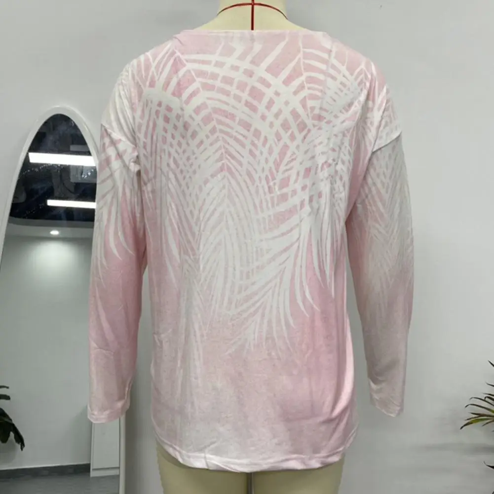 

V-neck Long Sleeve T-shirt Retro Printed V Neck Women's Pullover Blouse Soft Breathable Long Sleeve Casual Top with for Spring