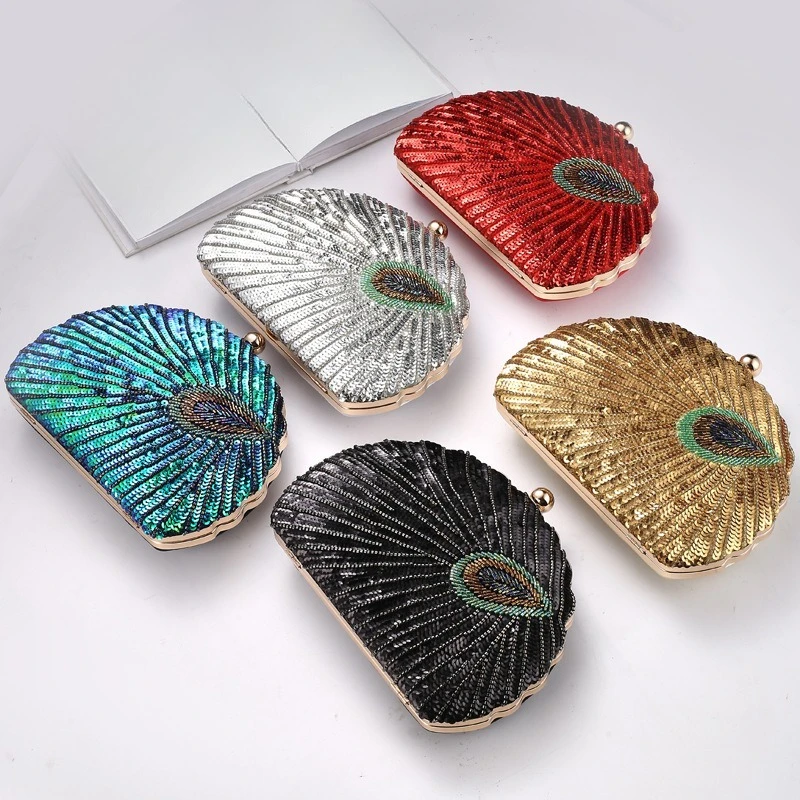 1PC Ladies' High-end Sequin Bag, Dinner Handbag, Peacock Pattern, Fashionable Party Wallet, Handbag, Valentine's Day Gift
