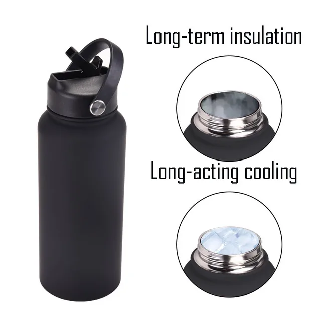 1L Sports WATER BOTTLE With Handle And Straw Stainless Steel Large Capacity Vacuum Flasks Drinkware Large Mouth GymThermos CUP 4