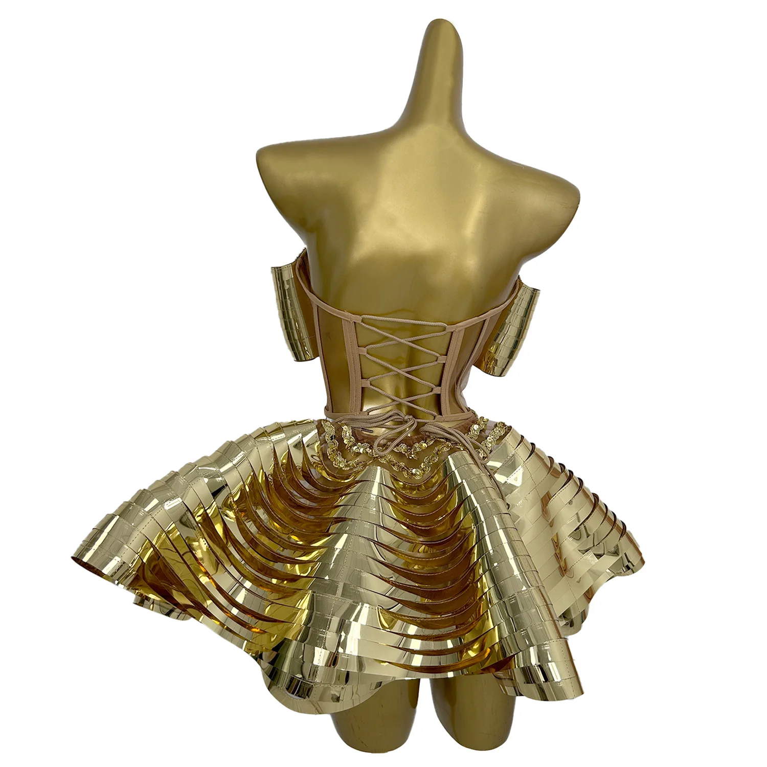 Sparkly Gold Diamond Sexy Top Short Skirt 2-Pcs Set Women Celebrate Party NightClub Performance Dancer Stage Outfit Feidie 4