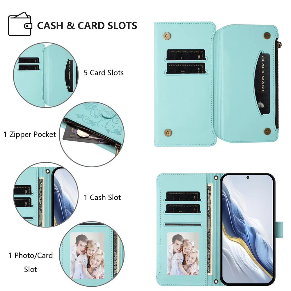 Zipper Wallet Flip Case with Multi-Card Slots and Strap - Stylish Phone Cover