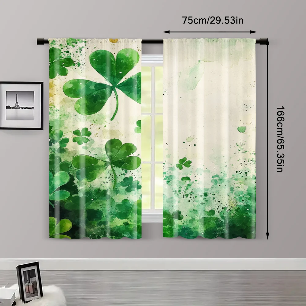2pcs, Curtains 2D print Green Vitality Durable 100% Polyester Fabric (without rod) Thermal Insulation, and Room Darkening 3