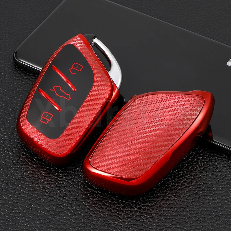 Carbon Fibre TPU Car Remote Key Case Shell and Fob Holder Cover Bag