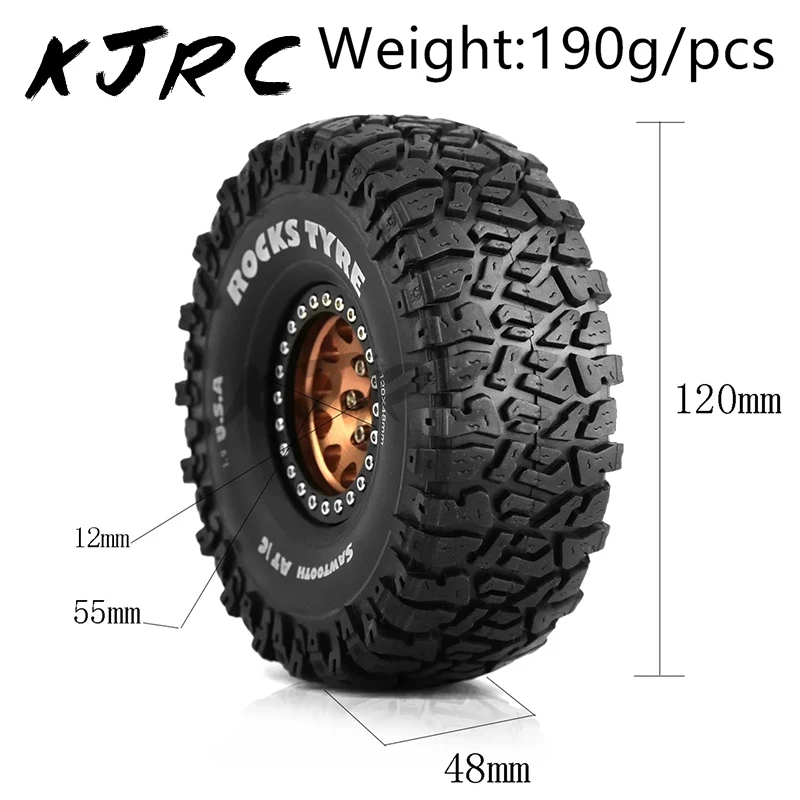 1/10 RC 크롤러 자동차, 금속 1.9 인치 비드락 휠 림 고무 타이어 세트, Traxxas TRX4 RC4WD D90 Axial SCX10 II III MST, 120mm, 4 개