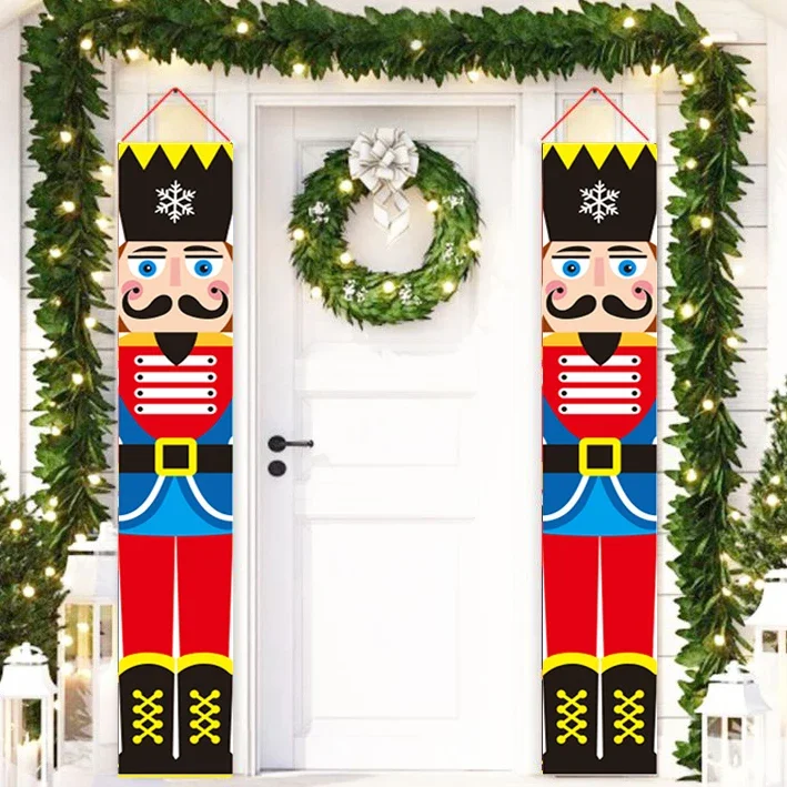 2Pc/set Christmas Door Hanging Banner Santa Claus Snowman Walnut Guards Merry Christmas Door Ornament Decoration New Year 2025