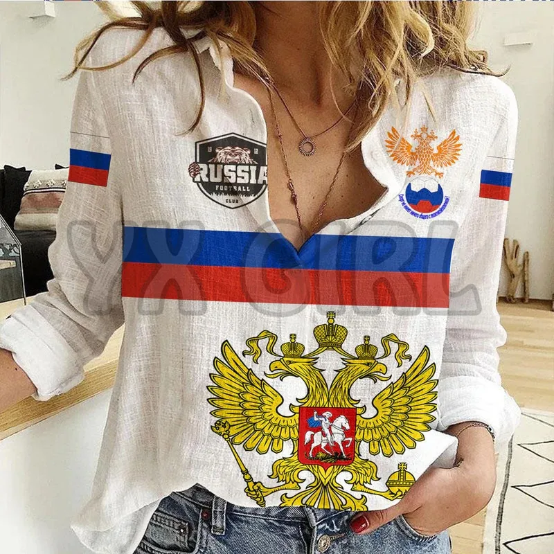 Russia Sport 2023 Women Casual Shirt 3D Printed Button-down Shirt Casual Unique Streewear sahrawi arab russia sport 2022 3d printed fashion winter men women hooded cloaks fleece wind breaker unisex casual warm overcoat