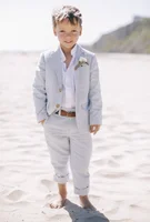Linen Boys Suits For Beach Wedding Clothing Kids Birthday Party Formal Outfits Sets 2 Piece Children (Jacket +Pants) 1