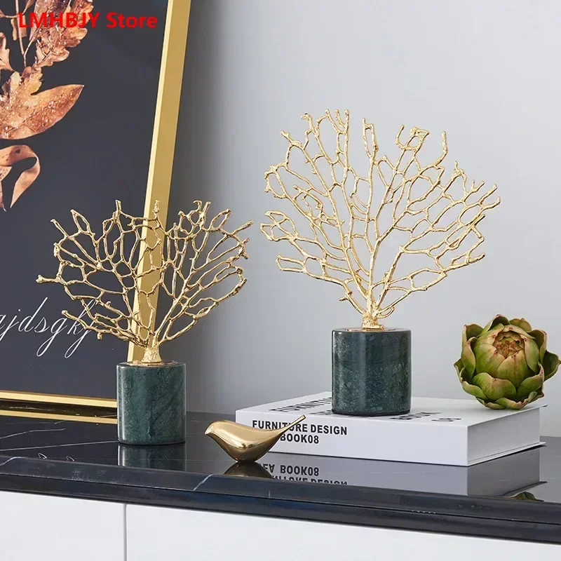 

LMHBJY Nordic Luxury Metal Home Decoration Crafts Golden Coral Living Room Decoration Model Room Porch Display