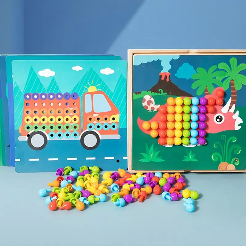 Mushroom Nails Pegboard Building Bricks Natural Wood Pegboard Puzzle Jigsaw Puzzle Mosaic Fun & Entertaining For