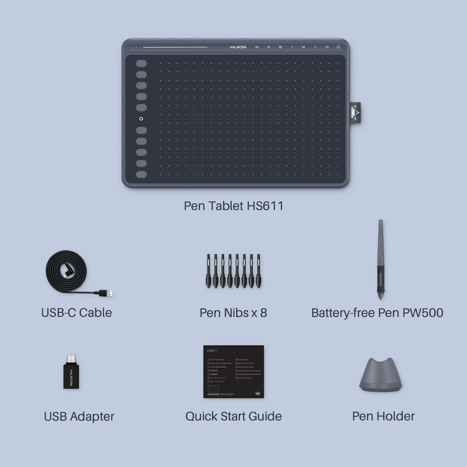 HUION HS611 그래픽 드로잉 태블릿 (배터리 없는 스타일러스 포함) 10.1인치 8192 레벨 안드로이드 지원 디지털 아트 태블릿