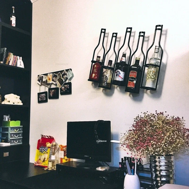 European Wall-mounted Wine Rack Home Creative Wine Cabinet Retro Bar Furniture Restaurant Bar Wrought Iron Wall Art Decorations