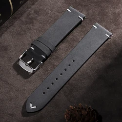 Vintage Brown Leather Quick Release Watch Strap - Unisex Wristband Replacement - 22mm (Gray)
