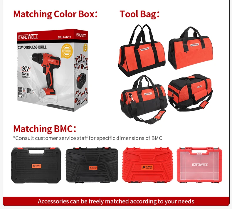 KAFUWELL P0002B-Y-1 Hot Selling Model 20v One Battery Run To All Tools Professional Cordless Power Tools Combo Set Kit