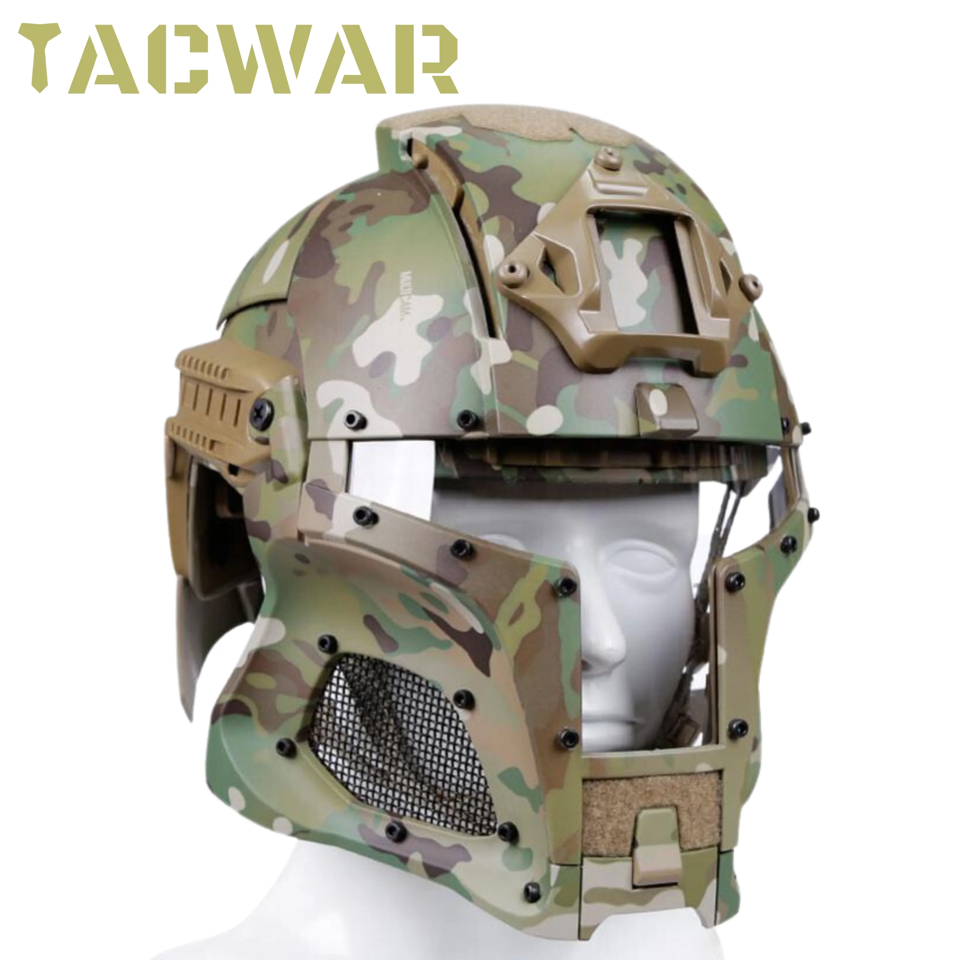 

Tactical Helmet Tracer Airsoft Full Face Adjustable Size With Visor Goggles Cosplay Middle Age Mask