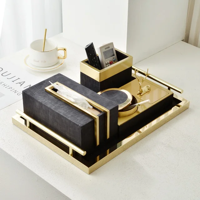 Luxury Black and Gold napkin paper towel holder coffee table desktop organizer 6