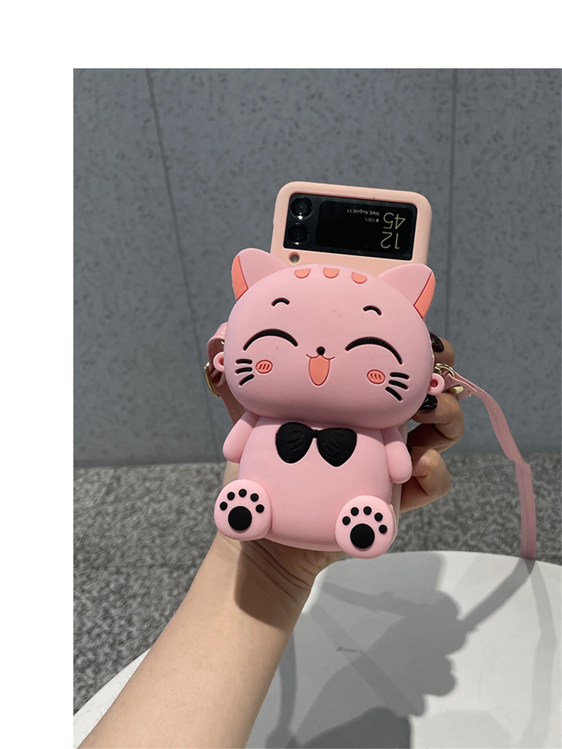 case for samsung z flip 3 Korean Crossbody Leather Lanyard Cute Cat  Coin Purse Card Wallet Case for Samsung Galaxy Z Flip 3 5G Z Flip3 Zflip3 Cover samsung galaxy z flip 3 5g case