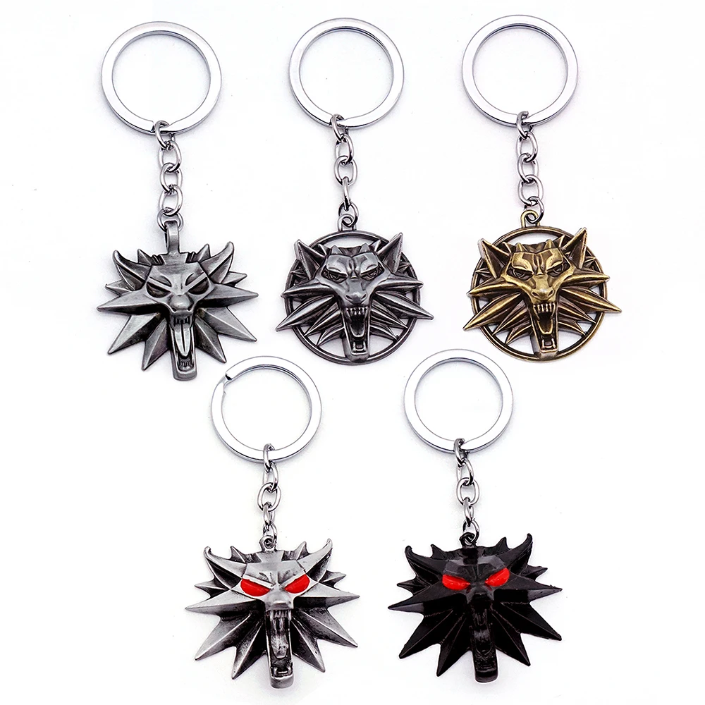 게임 Geralt 검 키 체인 Yennefer 열쇠 고리 늑대 열쇠 고리 남자 열쇠 고리 액세서리 자동차 열쇠 고리 펜던트