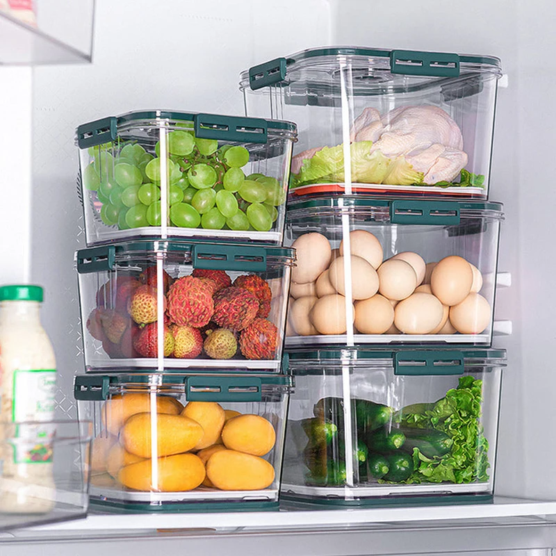 2 In 1 Plastic Box For Food Storage With Filter Fruit Vegetables Food  Maintenance Airtight Container Kitchen Fridge Organizer - AliExpress