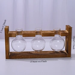 Elegant Glass Planter Vase with Wooden Tray for Home and Office Décor (3pcs Vase with Woode)