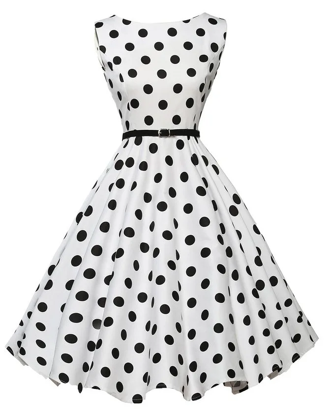 

Women's Vintage Dress Hepburn Storm Dot Sleeveless Long Dress Elegant and Simple Waist Wrapped Large Swing Dress with Free Belt