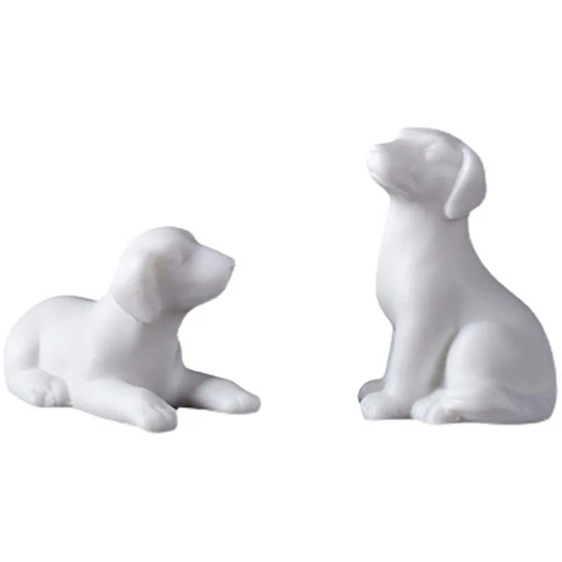 Pure White Ceramic Animal Dog Figurines, Chinese Kung Fu Puer Tea Pet, Porcelain Teaware Ornaments, Crafts Gift