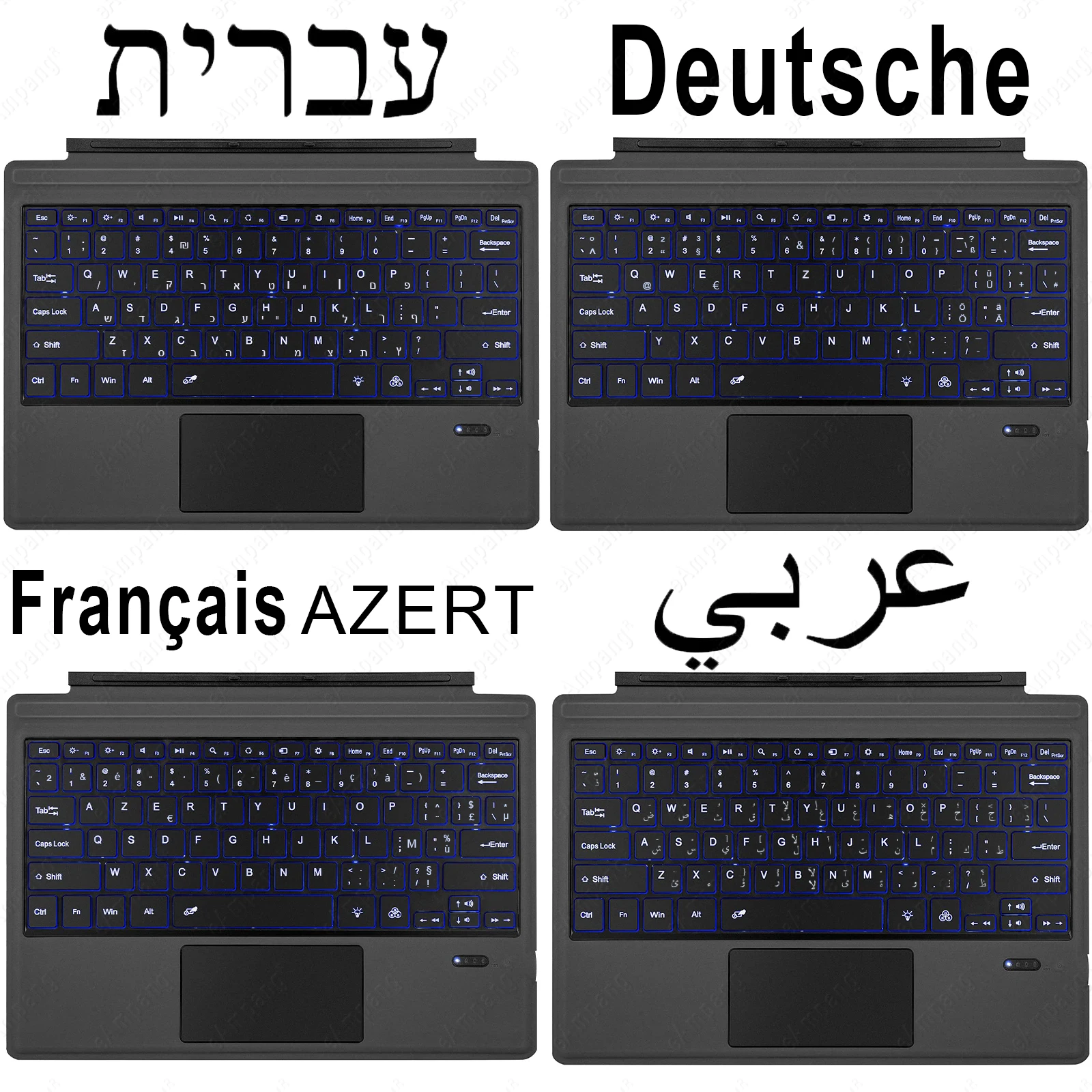 Trackpad Keyboard For Microsoft Surface Pro 3-9 X Go 1-3 Keyboard Russian Spanish Arabic Hebrew Korean French AZERT,trackpad keyboard