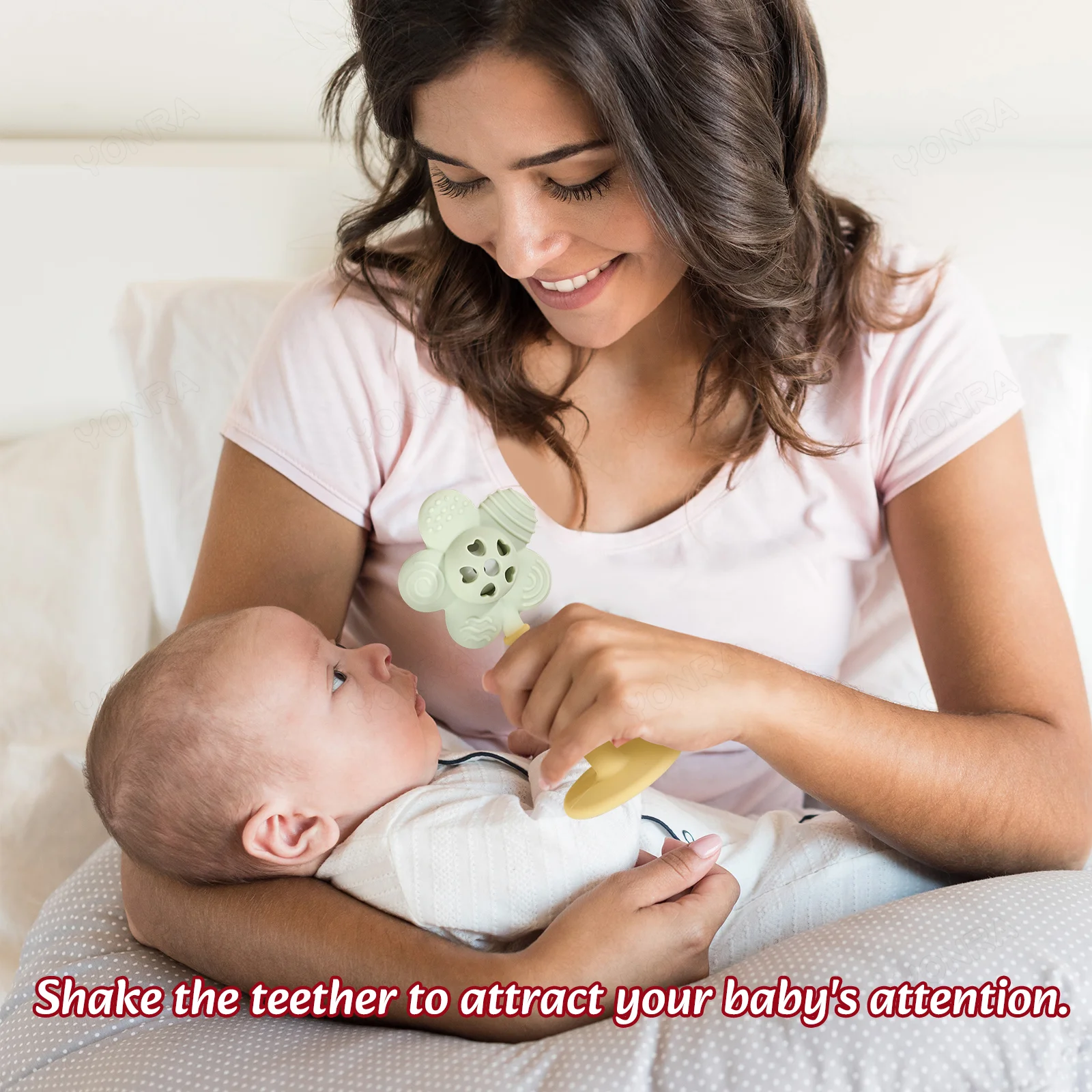 Flower Teether Rattle Bed Bell Silicone Newborn Baby Toys Easy to Clean BPA Free