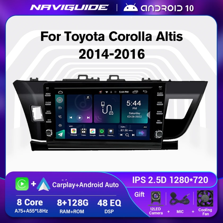 

Car Multimedia Player For Toyota Corolla Altis 2014-2016 2DIN Android 10.0 GPS Navigator System Stereo Receiver DSP Auto Radios