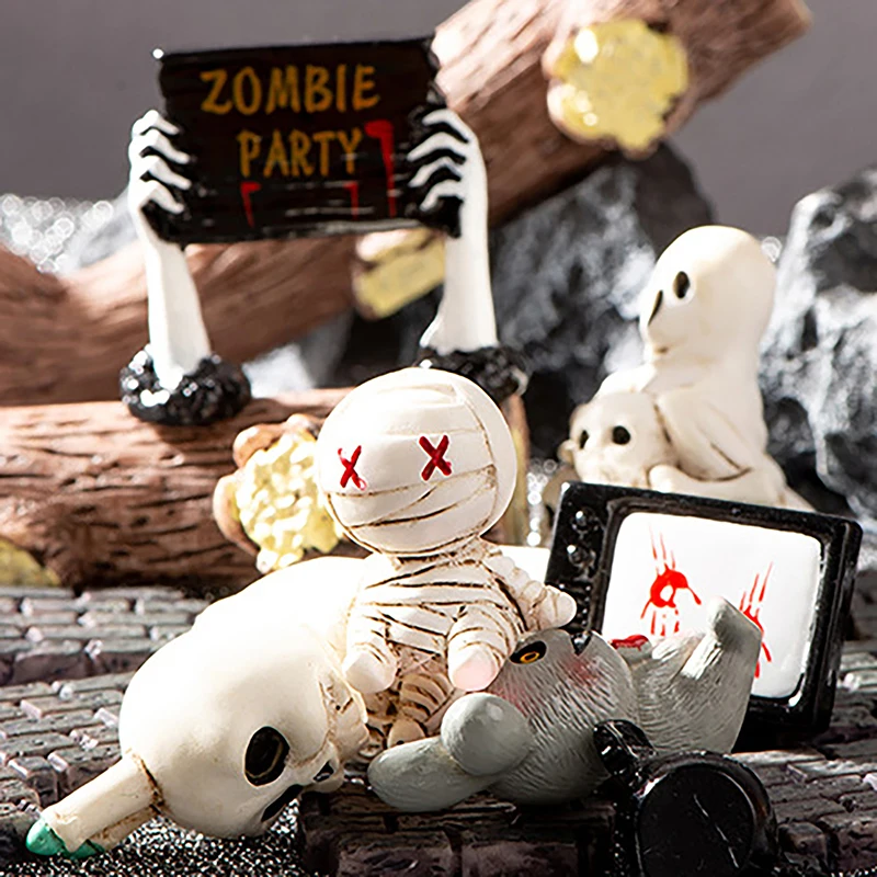 1Pc Figurine Miniatura Adorabile Cartone Animato Mummia Teschio Micro Paesaggio Ornamento Per Decorazioni Di Halloween Home Office Desk Room Decor