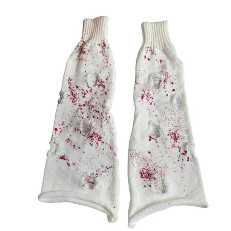 

Women Autumn Vintage Ripped Holes Leg Warmer Socks Japanese Gothic Punk Distressed Hollow Out Knitted Flared Foot Cover