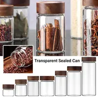 Glass Transparent Acacia Wood Containers With Lids Storage Tank Storage Pots Sealed Can Split Bottle Spice Jars 1