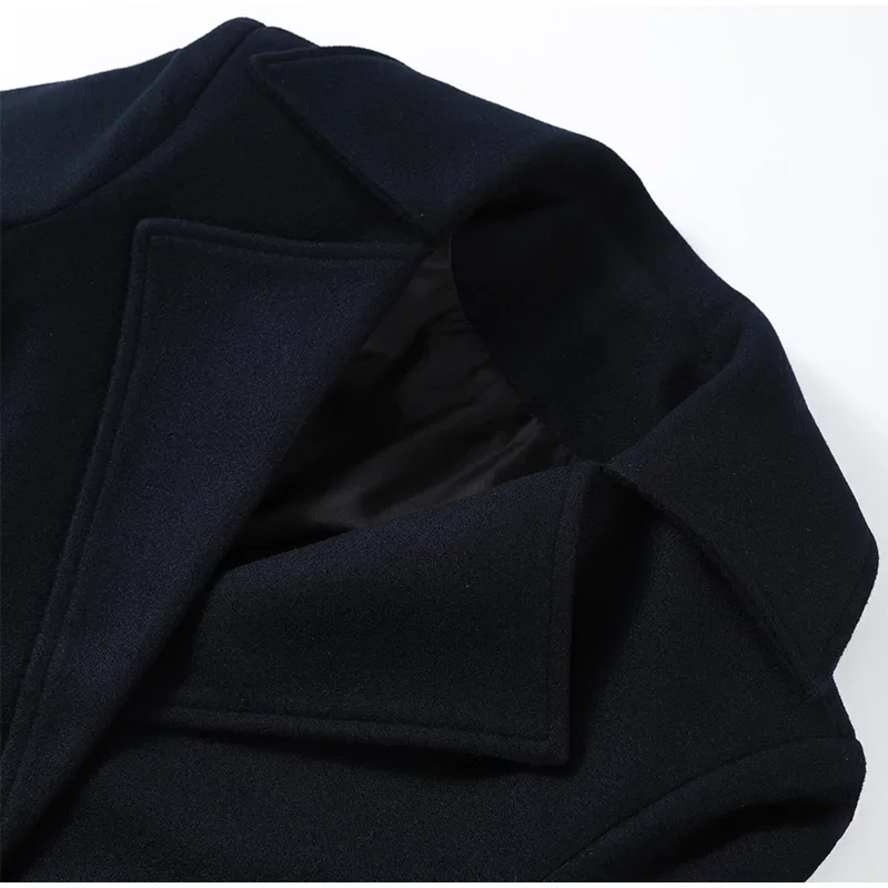 Elegante Revers Metall Zweireiher Lange Mäntel Frauen Mode Pad Schulter Solide Große Tasche Jacken Dame Winter Warme Chic Mäntel – Detail 5