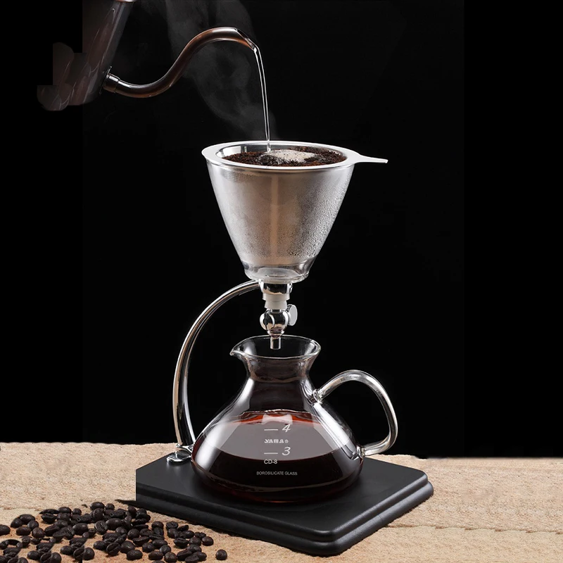 Yama Glass Silverton Coffee Tea with Stainless Cone Filter Clear