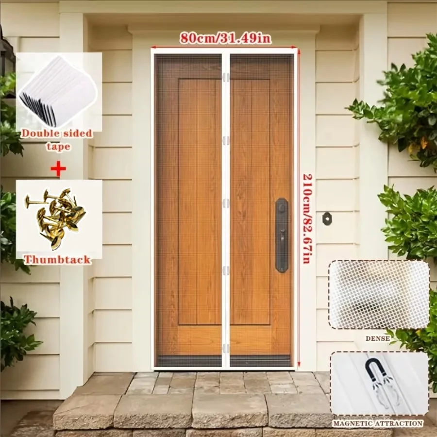Magnetic Mesh Screen Door Curtain-Summer Mosquito and Insect Proof, Easy Install No-Drill Design for Living Room, Kitchen