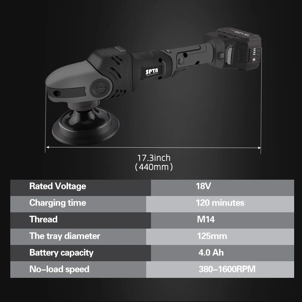 SPTA 18V 5Inch Cordless Rotary Buffer Polisher Variable SpeedPolishing Machine With 4000mAh Battery For Buffing and Polishing