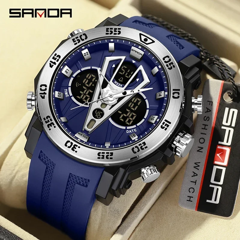 

Sanda 6105 New Model Fashion Men 2023 Cool Design Mutiple Functions Teenagers Water Resistant Outdoor Alarm Mode Wrist Watch