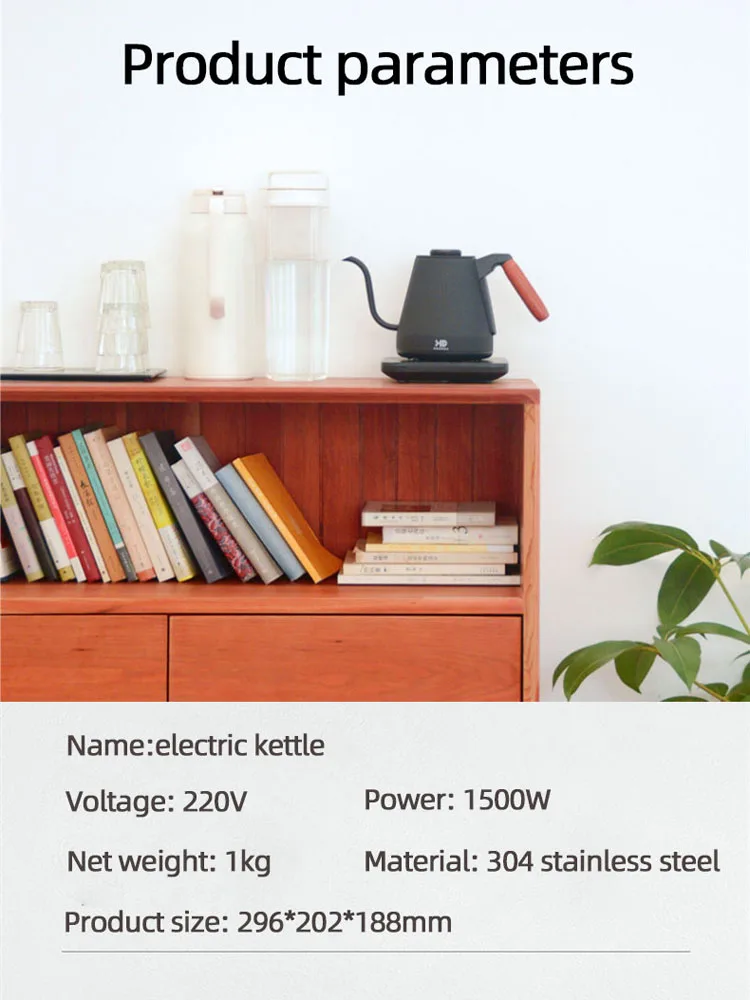 800ml Electric Kettle Gooseneck Hand Brew Coffee Pot Home Thermo Pot Temperature-Control Heating Water Bottle Smart Teapot 220V 6