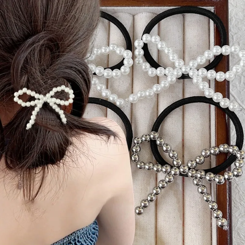 

Pearl Butterfly Knot Hair Rope Women Girl Sweet Elegant White Hair Tie Exquisite Daily Casual Hair Rope Fashion Accessories Gift