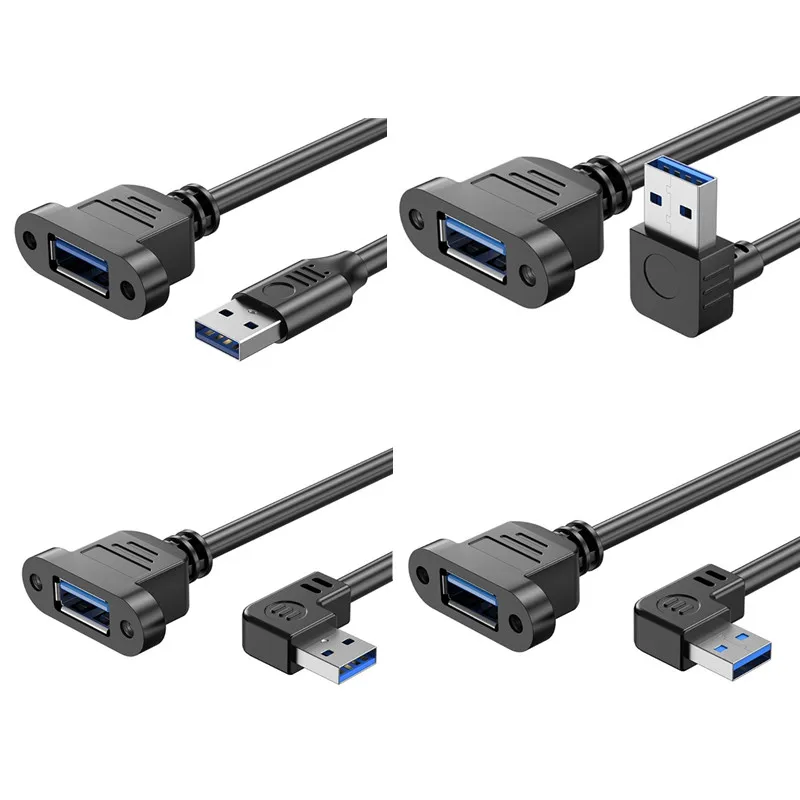 USB 3.0 Right-Angle Extension Cable with Panel Mount and Secure Lock Connector