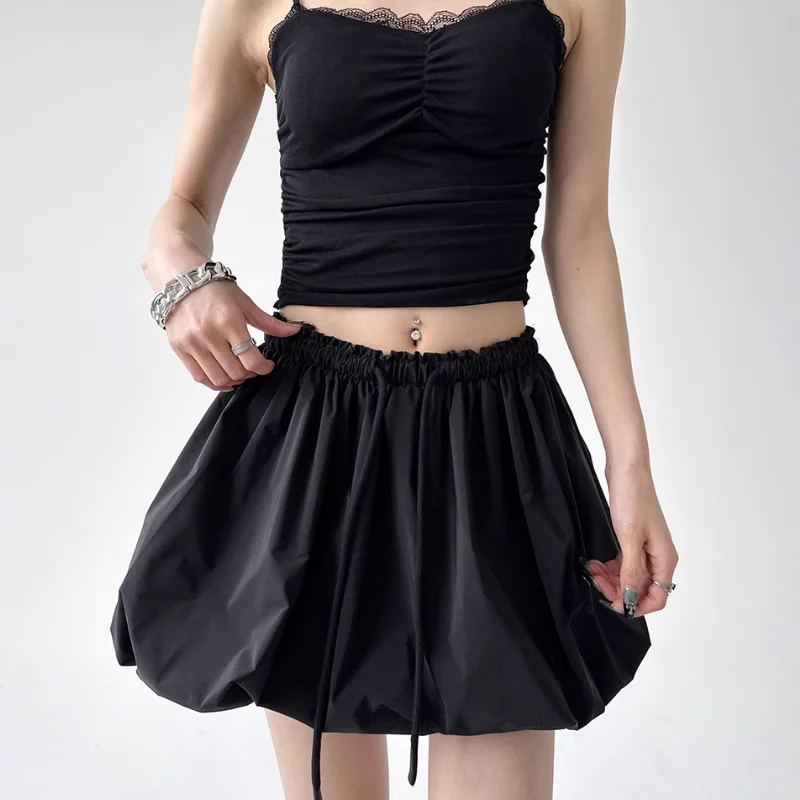 Korean Vintage Mini Balloon Skirt Women Summer Streetwear