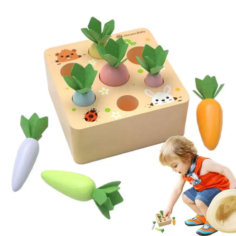 

Baby Pull Carrot Set Montessori Toys For Children 1 Years Wooden Shape Size Matching Game Learning Educational Games For Kids