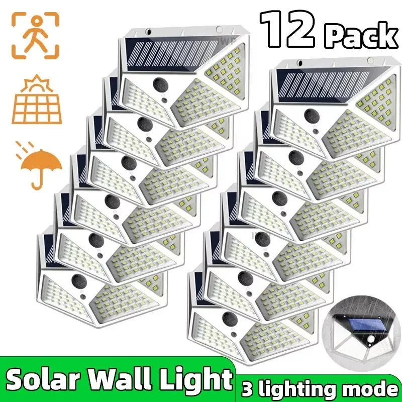 4 Pack Solar Lights Outdoor Wireless 100 LED Solar Motion Sensor Lights Waterproof Security Wall Lighting Outside for Backyard