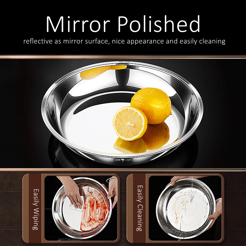 LFGB Certificated 316L Stainless Steel Plate 99.9% Anti-bacterial Dish Fall Resistant 14cm~28cm Diameter Tableware for Family