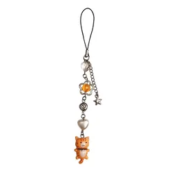 Handcrafted Gray Cat Y2K Phone Charm (Orange)