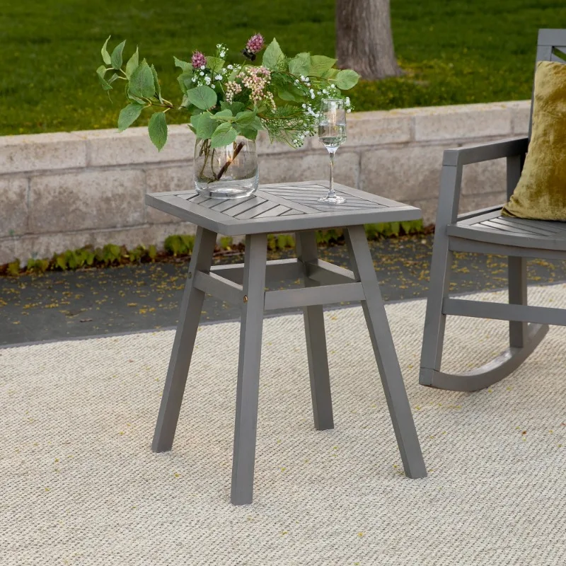 

Manor Park Wood Outdoor Patio End Table with Chevron Design, Grey Wash Desk Table Portable Table Small Table