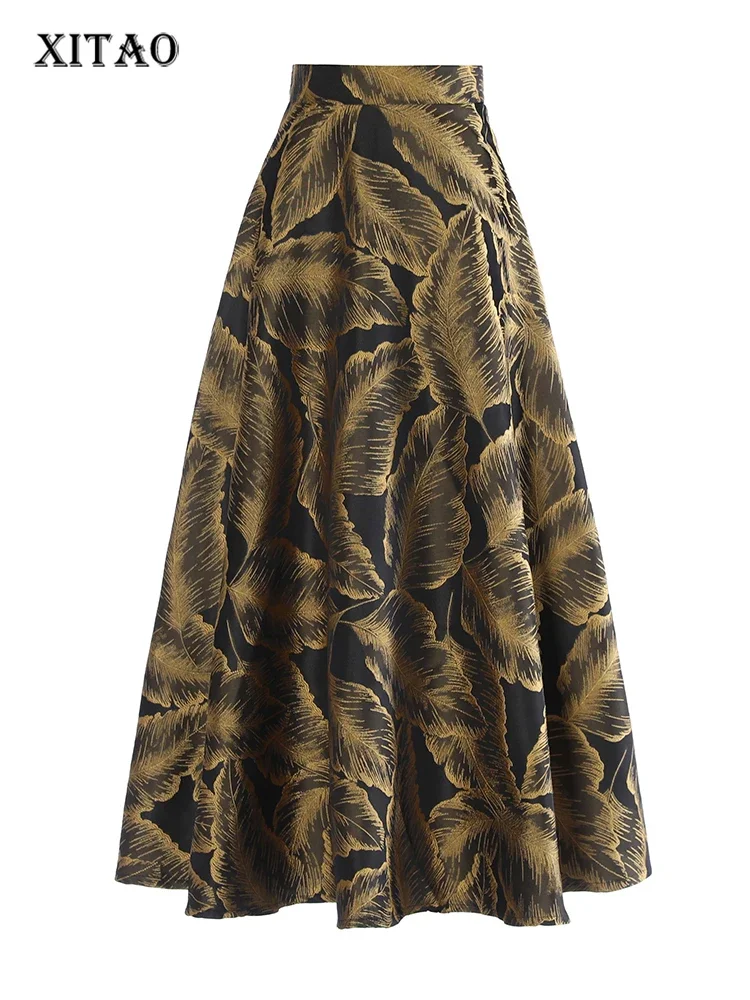 

XITAO Loose Jacquard Women Skirt Fashion Temperament Advanced Sense Technology Vintage A-line Skirt Initial Autumn New DMJ2925